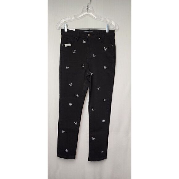 Cali 1850 Black & White Butterfly Embroidery Ankle Jeans Size 9/29 - Picture 2 of 7